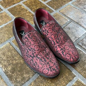 Enzo Romeo Metallic Red & Black Sparko Damask Print Slip-On Formal Loafer